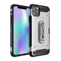 iPhone 11 Pro Max (6.5in) Rugged Kickstand Armor Case with Card Slot (Silver)
